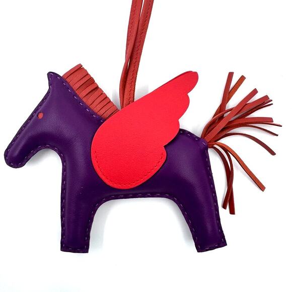 Hermes MM Milo Lambskin Grigri Rodeo Pegase Horse Bag Charm Purple Red Authentic - Picture 3 of 5